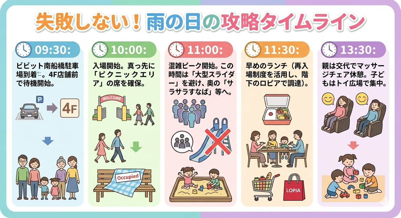 雨の土日・ファンタジーキッズリゾート船橋サバイバルスケジュール